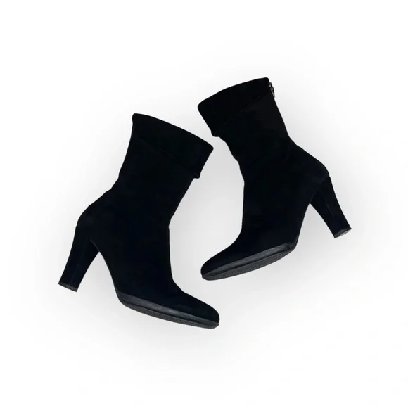 Aquatalia ⌘ Chic Fold Over Back Zip Stack Heeled Boots ⌘ Black Suede ⌘ 6.5M ⌘ - Picture 13 of 16